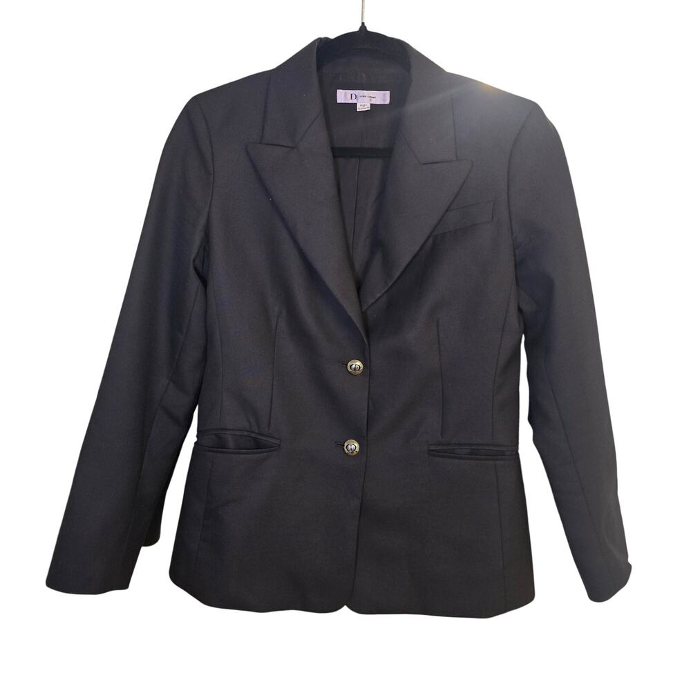 Christian Dior D Uniforme Black Wool Blazer Women's Size 6 Peak Lapel CD Buttons